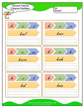 k sesi Grubu Çalışma Sayfaları